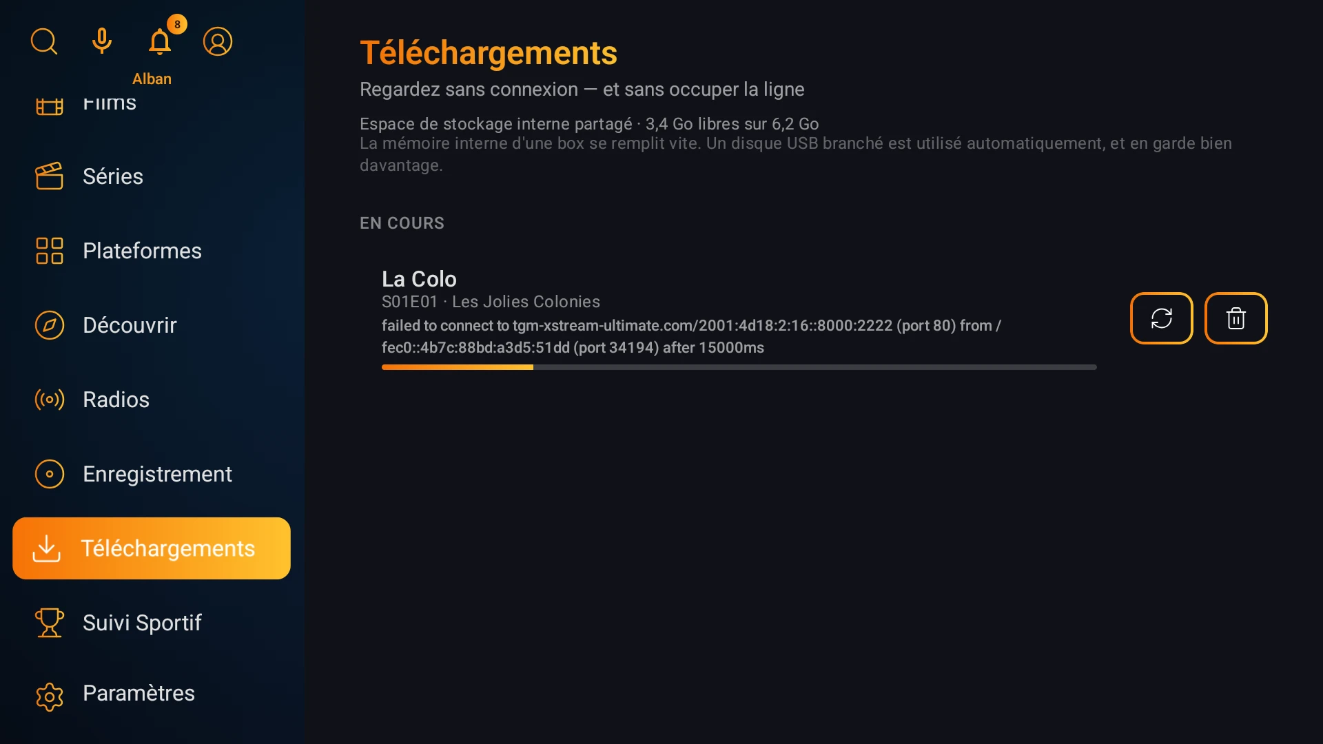 Téléchargements, Enregistrements — capture d'écran