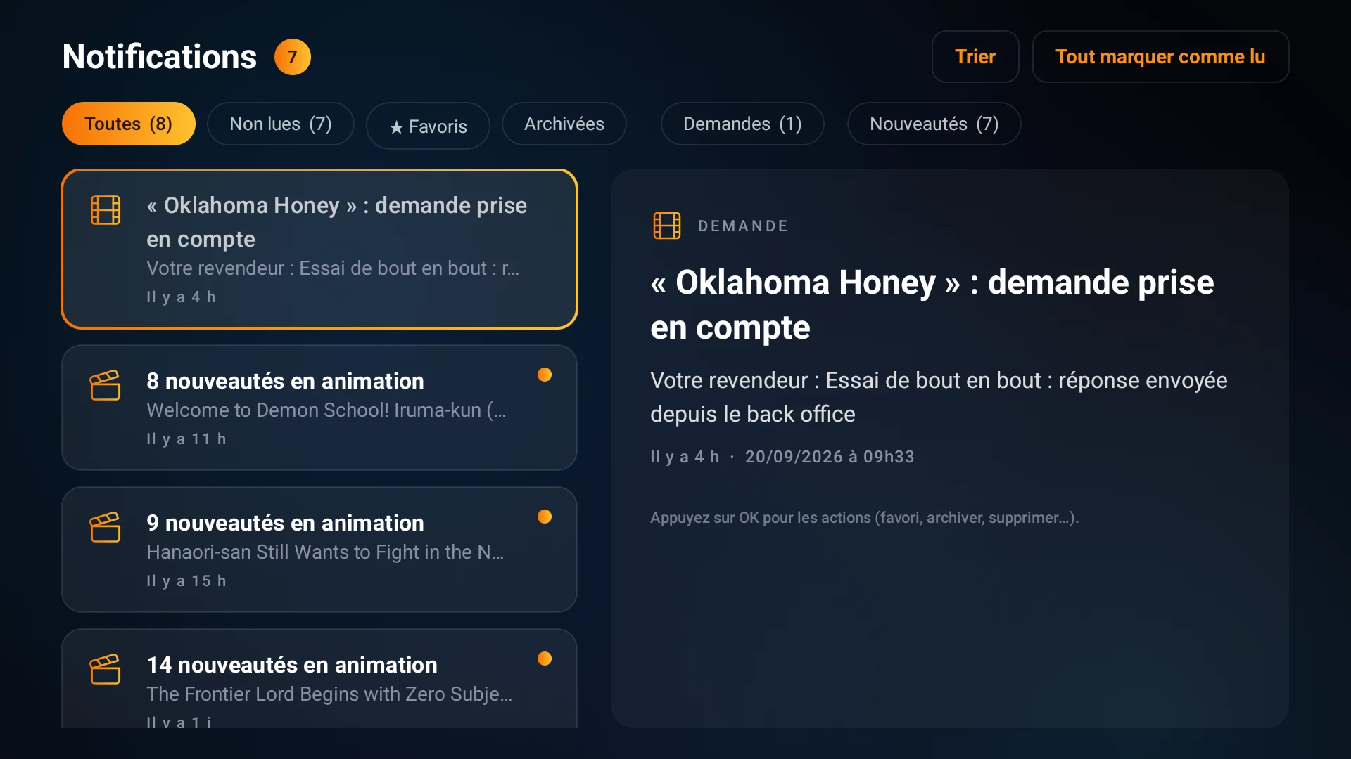 Recherche, Notifications,  — capture d'écran